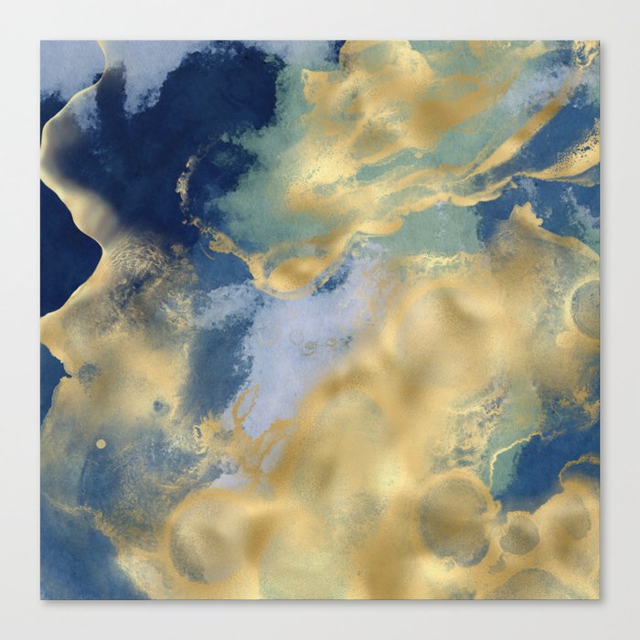 Blue and Gold Textured Abstract Marble Art Print Canvas Print