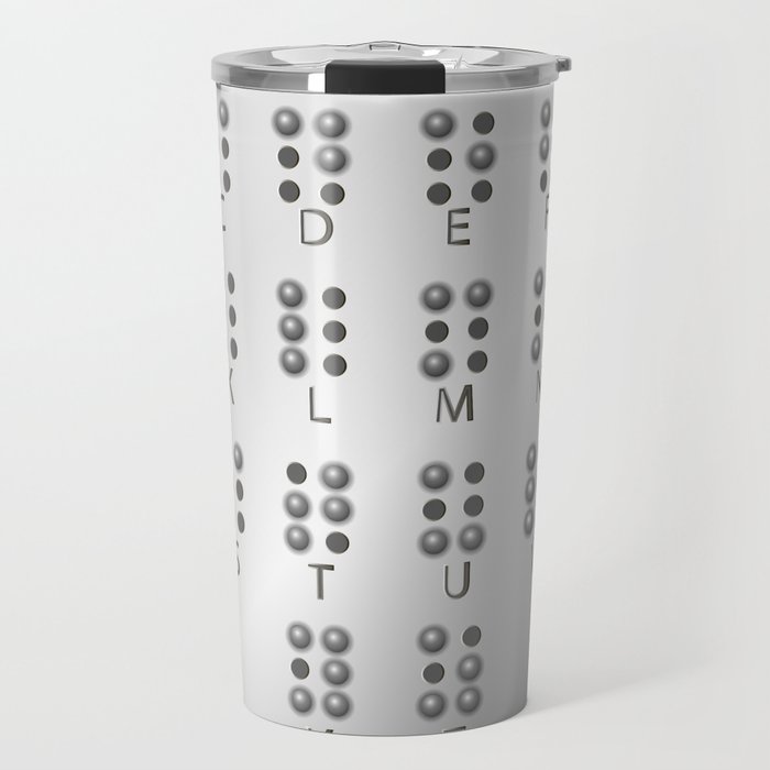 Metal Braille alphabet, tactile writing system used by blind or visually impaired people Travel Mug