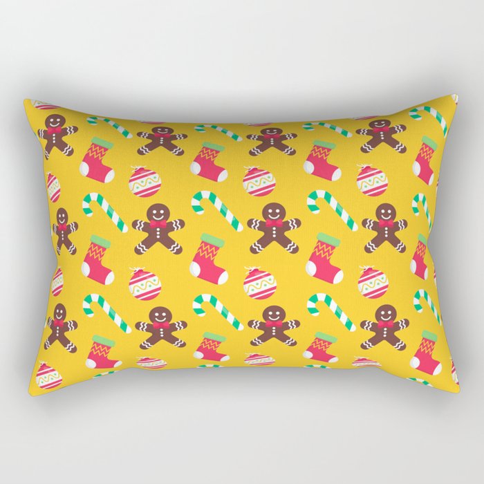Christmas Pattern Yellow Gingerbread Ornaments Rectangular Pillow