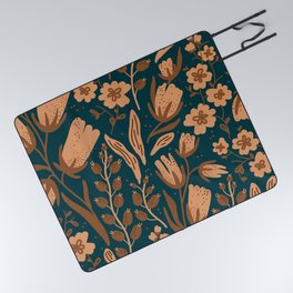 Night Pantone Copper Flowers Picnic Blanket | Graphicdesign, Painting, Modern, Blossom, Bohemian, Flower, Abstract, Boho, Arial, Watch 
