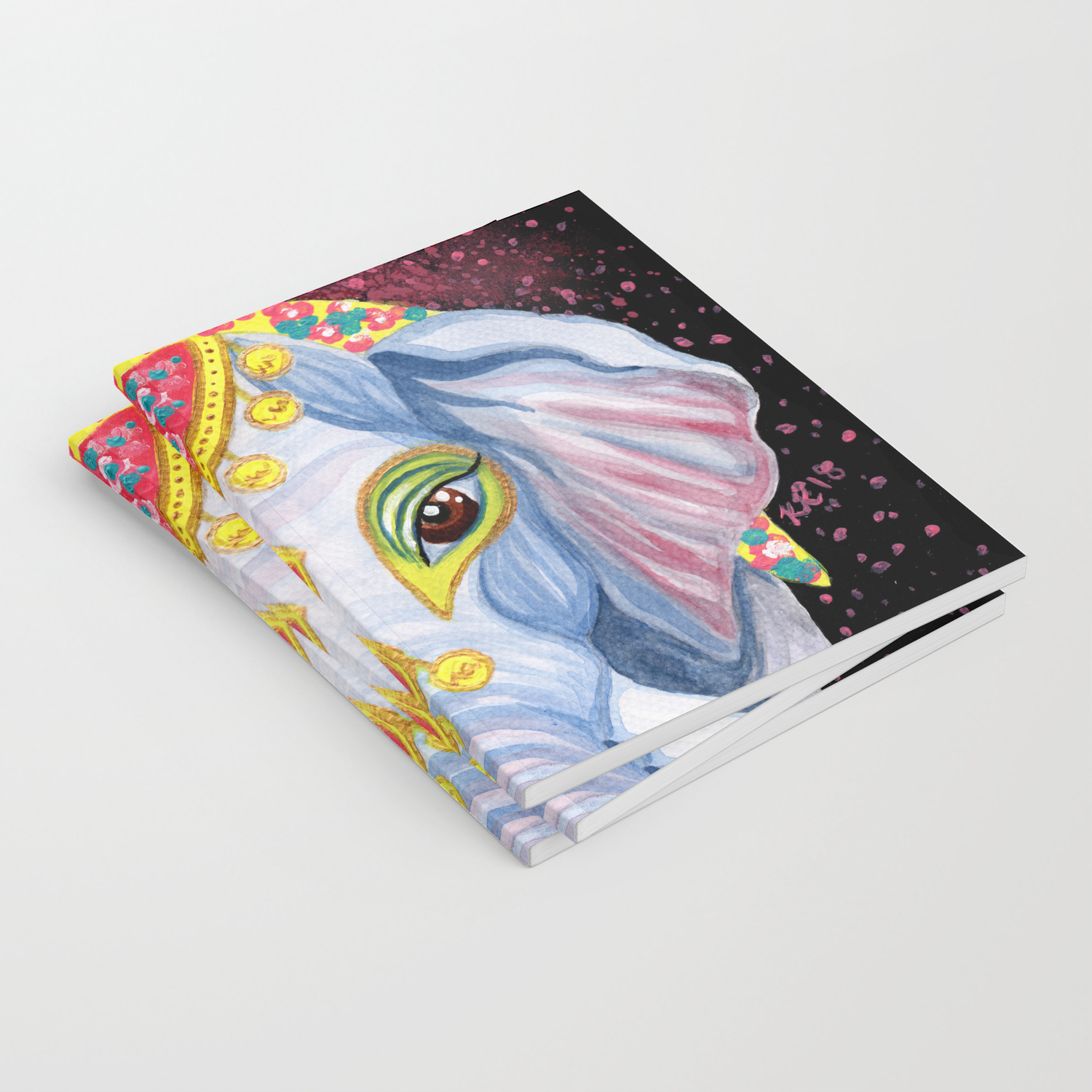 Indian Holi Elephant Watercolor And Acrylic Painting Notebook By