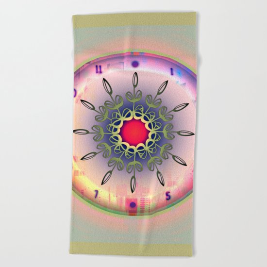 Spring Time - Floral Clock Beach Towel