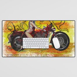 Fast and Fearless Pinup bikini motorcycle girl Desk Mat