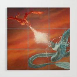 Two dragons fighting Wood Wall Art