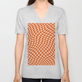 Retro Orange Swirled Checker V Neck T Shirt