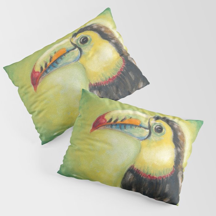 Toucan Bird Exotic Tropical Green Jungle Watercolor  Pillow Sham