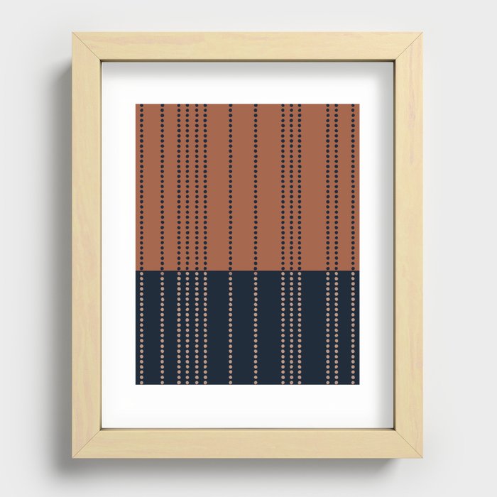 Spotted Stripes, Terracotta and Navy Blue Recessed Framed Print