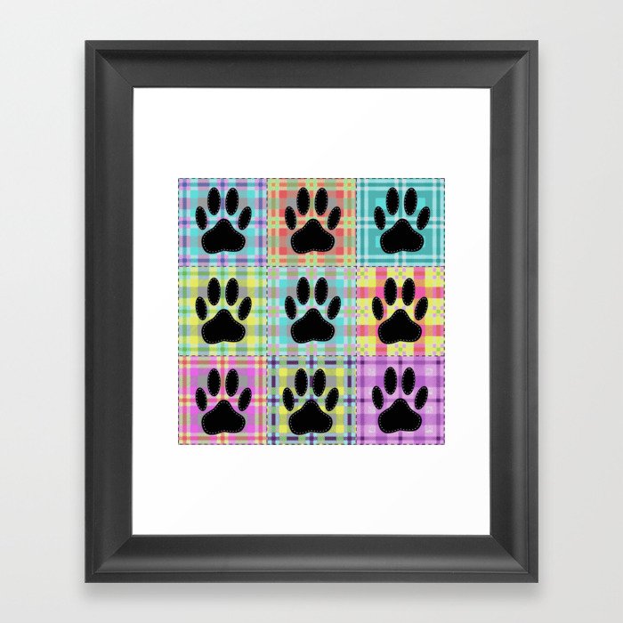 Colorful Quilt Dog Paw Print Drawing Framed Art Print