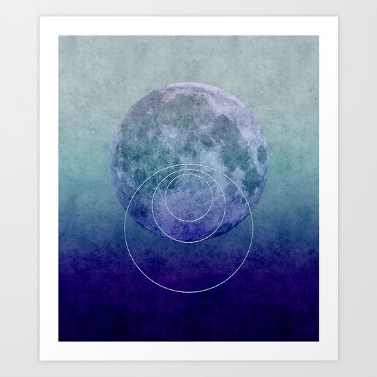 Blue Moon geometric circle mixed media Art Print