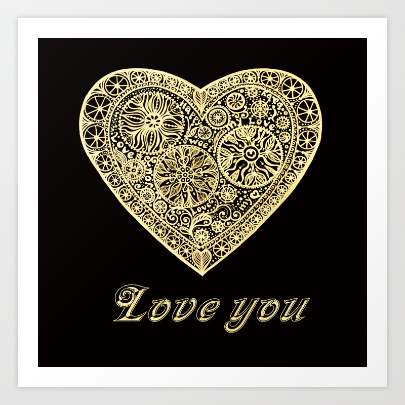 Golden Heart I Love You Art Print By Reikisteps Society6