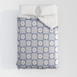 Retro Daisy Flower Checker in Blue  Comforter