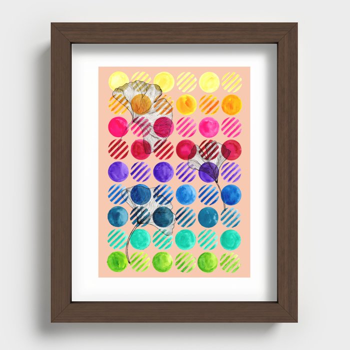 Gingko Rainbow Circles Recessed Framed Print