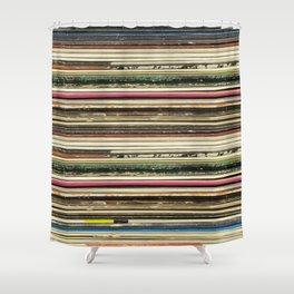 Old record carton covers stacked in pile Shower Curtain