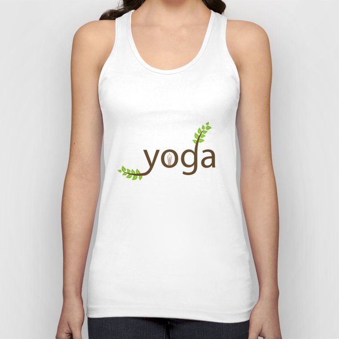 Yoga asana and green leaves typography Tank Top