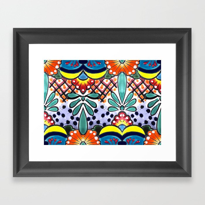 Colorful Talavera, Yellow Accent, Large, Mexican Tile Design Framed Art Print