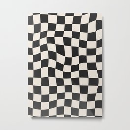 Black and White Wavy Checkered Pattern Metal Print | Checkerboard, Minimalist, Distorted, Groovy, 60S, 70S, Trendy, Checks, Funky, Checkered 