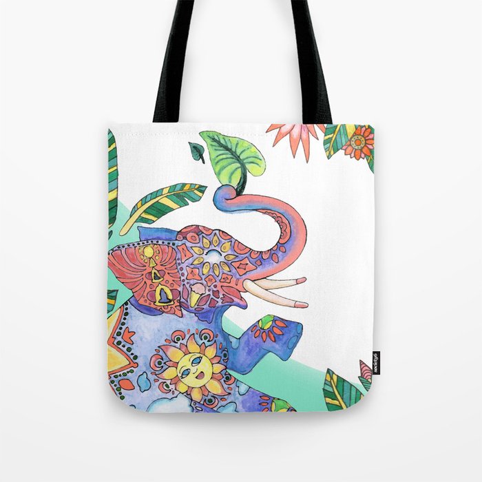 The Happy Elephant - Turquoise Tote Bag