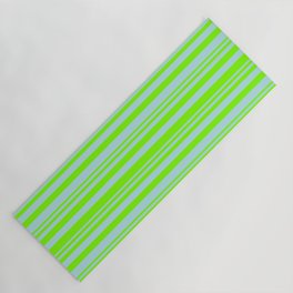 [ Thumbnail: Green and Powder Blue Colored Lines Pattern Yoga Mat ]