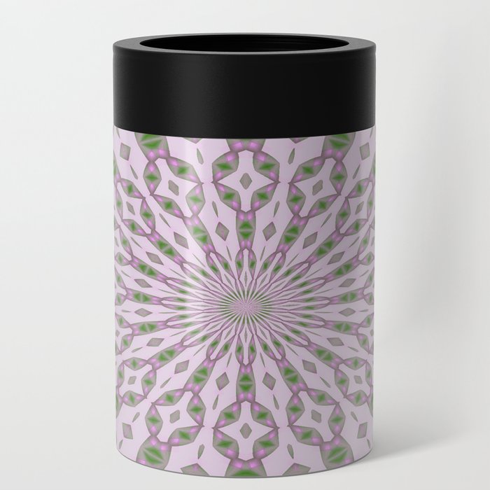 Radial Pattern In Green and Pink On Buff White Can Cooler