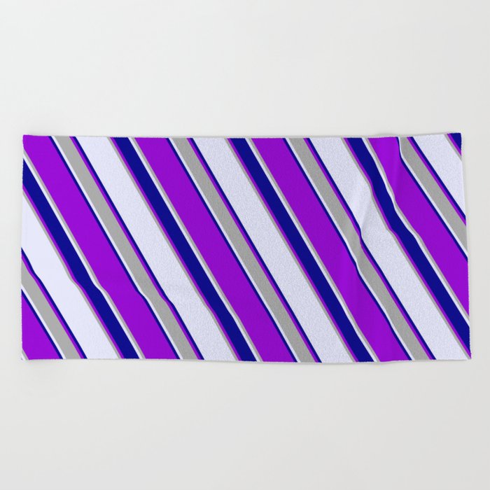 Lavender, Dark Blue, Dark Violet, and Dark Grey Colored Lined Pattern Beach Towel