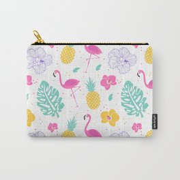 summer flamingo pineapple pattern Carry-All Pouch | Pastel, Vintage, Concept, Acrylic, Chalk Charcoal, Digital, Flower, Sunflower, Illustration, Vector 