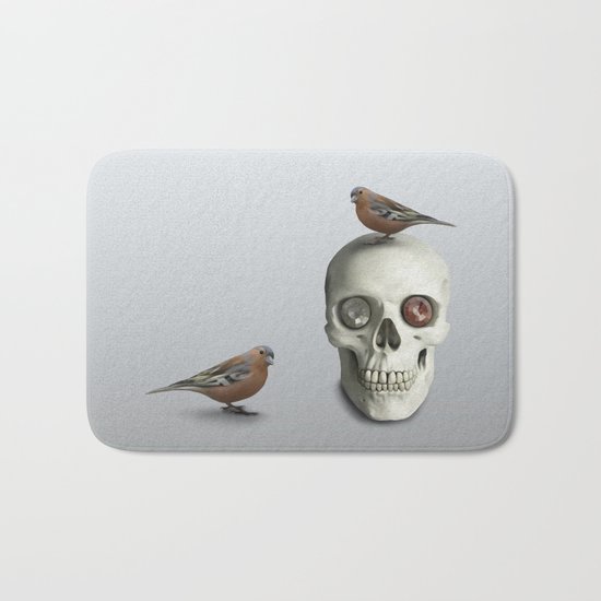 Skull & bird, watercolor Bath Mat