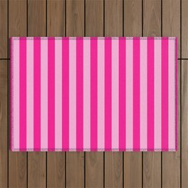 [ Thumbnail: Light Pink & Deep Pink Stripes Outdoor Rug ]