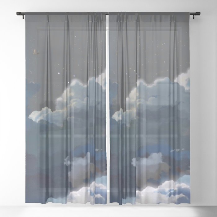 Awesome Full Moon Above Cloudy Sky Cartoon Scenery Ultra High Resolution Sheer Curtain