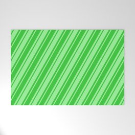 [ Thumbnail: Green and Lime Green Colored Lined/Striped Pattern Welcome Mat ]