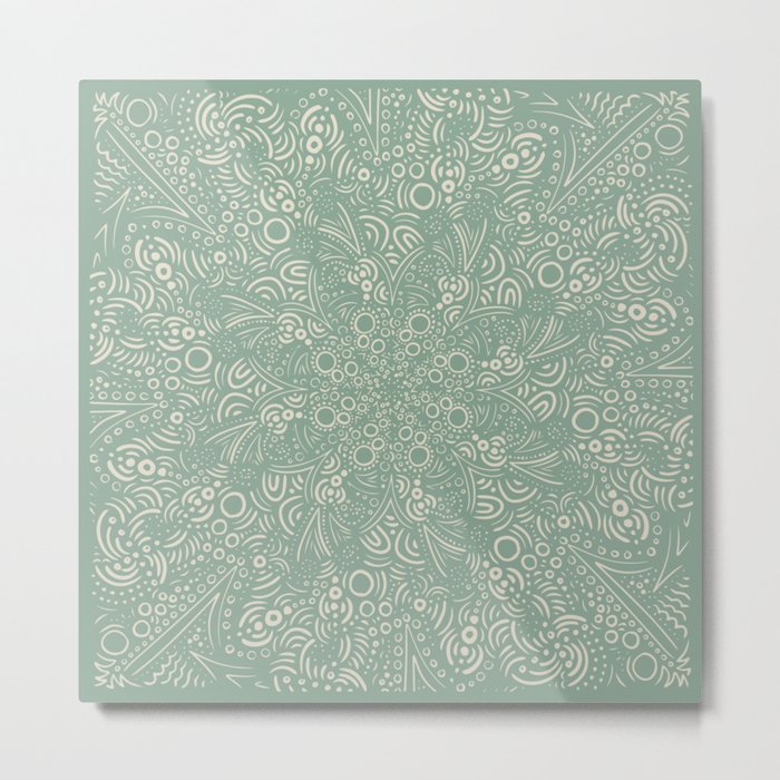 Intricate Mandala Sea Green Metal Print