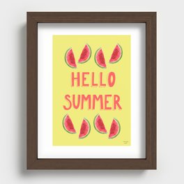 Hello Summer Watercolor Handlettered Painting - Yellow Background Recessed Framed Print