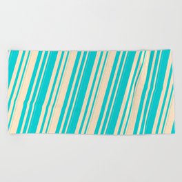 [ Thumbnail: Dark Turquoise and Bisque Colored Striped Pattern Beach Towel ]