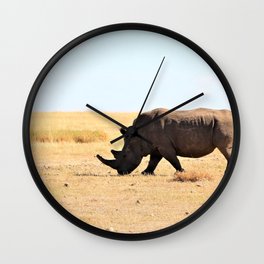 South Africa Photography - Rhino At The Dry Empty Savannah Wall Clock