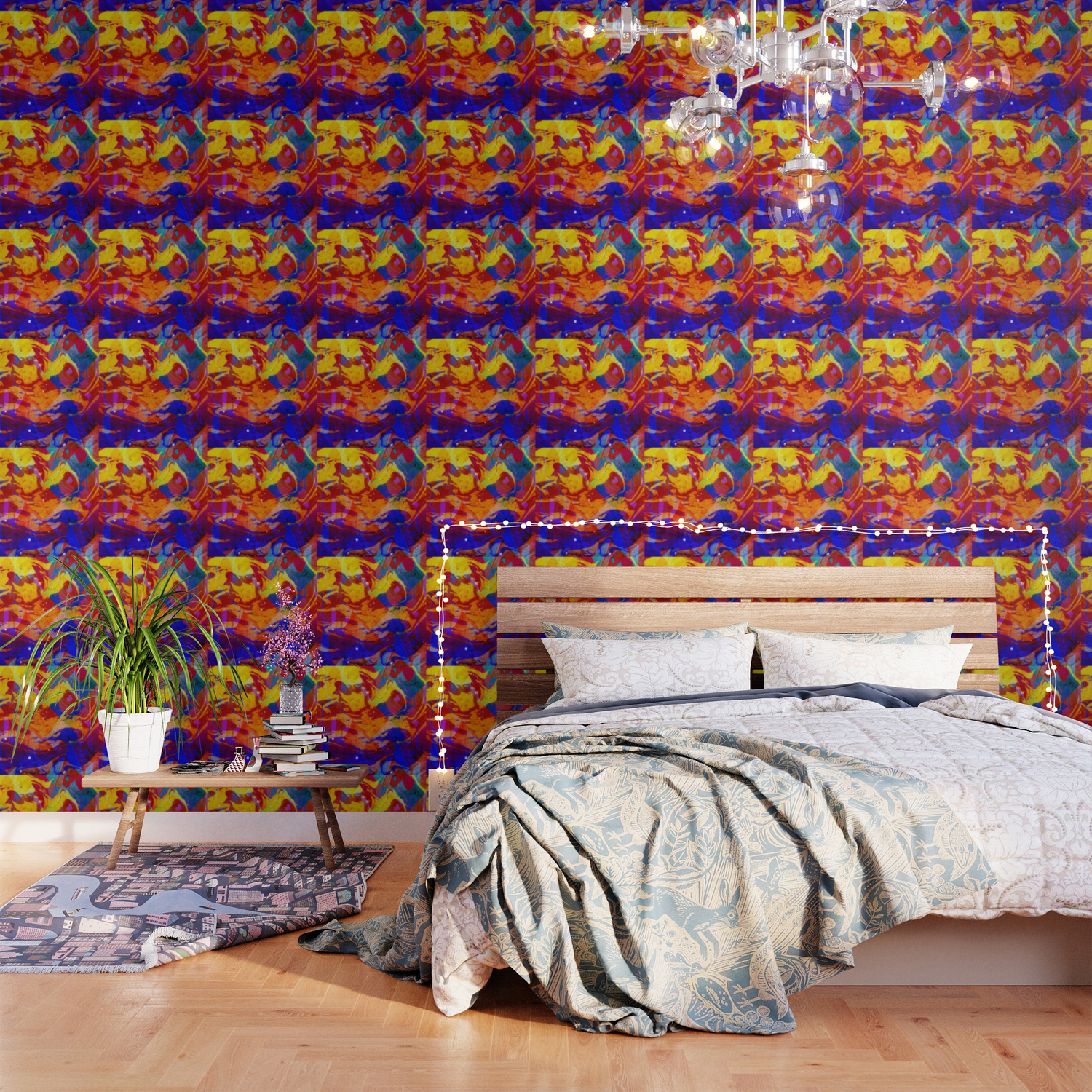 Abstract Blue Red And Yellow Dark Marble Colorful Pattern