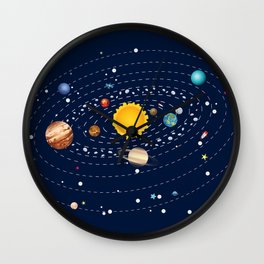 Cartoon solar system and planets around sun Wall Clock