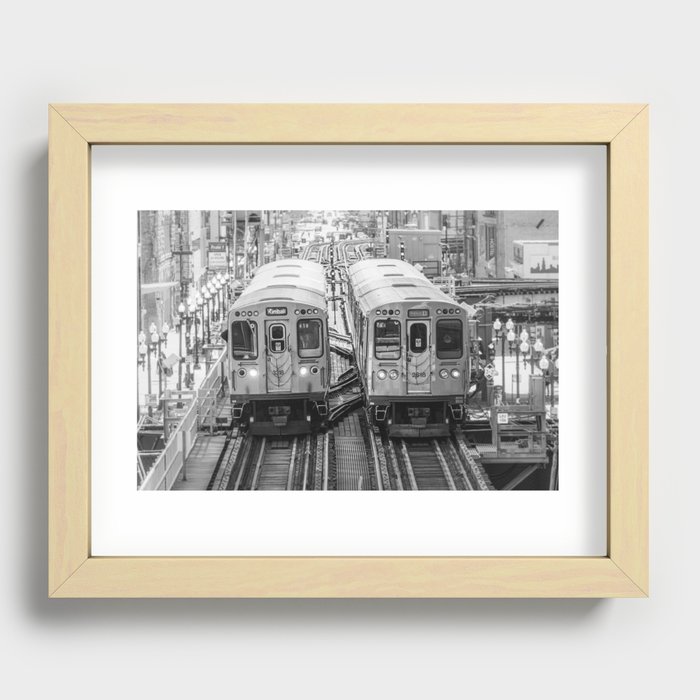 Black and White Chicago Train El Train above Wabash Ave the Loop Windy City Recessed Framed Print