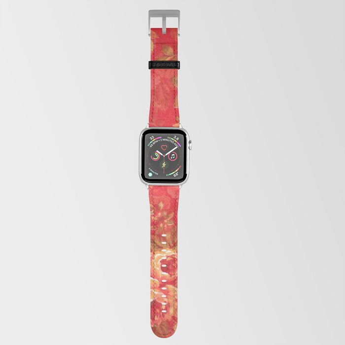 Country chic bright red pink vintage white floral Apple Watch Band