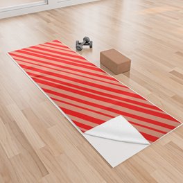 [ Thumbnail: Dark Salmon & Red Colored Striped Pattern Yoga Towel ]