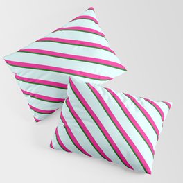 [ Thumbnail: Deep Pink, Dark Green, and Light Cyan Colored Stripes/Lines Pattern Pillow Sham ]