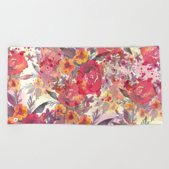 Watercolor flowers and plants Beach Towel