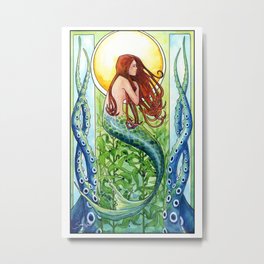 Kelp Forest Mermaid Metal Print | Bathroom, Illustration, Fem, Beach, Coastal, Kelp, Littlemermaid, Painting, Mythological, Redhead 