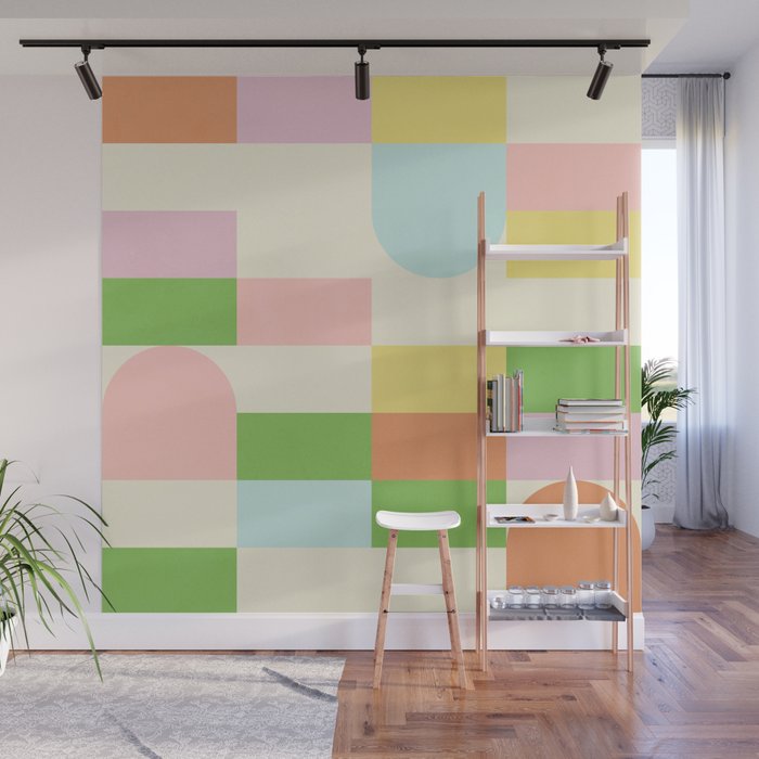 Neon Pastel Geometric block Pattern Wall Mural