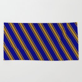 [ Thumbnail: Blue & Dark Goldenrod Colored Lines Pattern Beach Towel ]