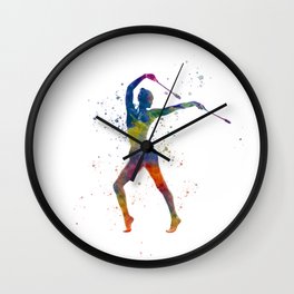 Rhythmic gymnastics in watercolor Wall Clock