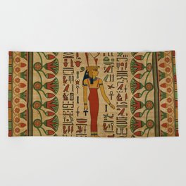 Egyptian Mut Ornament on papyrus Beach Towel