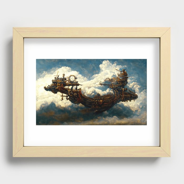 Steampunk flying ship Recessed Framed Print