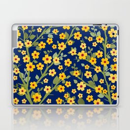 Lovely Blossoms - yellow on navy Laptop Skin