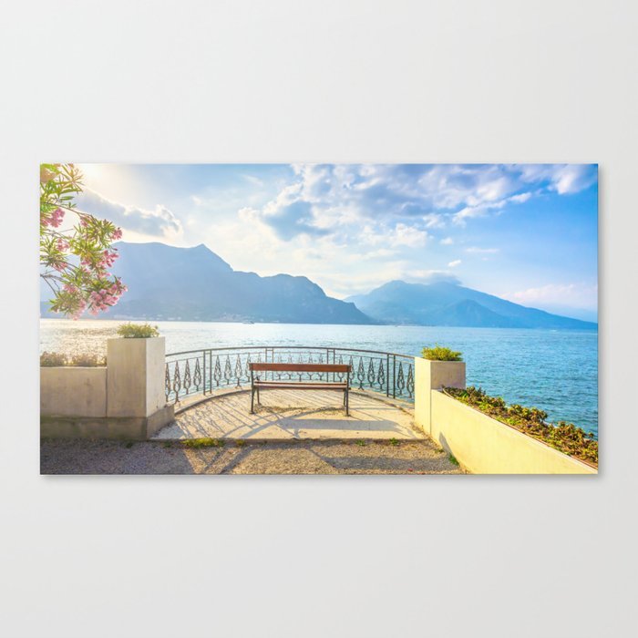 Bench in Lake Como. Bellagio, Italy Canvas Print