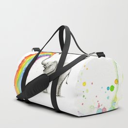 Baby Elephant Spraying Rainbow Duffle Bag