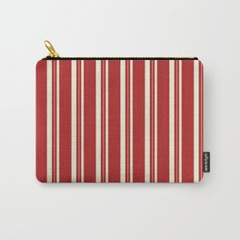 [ Thumbnail: Red and Beige Colored Lined Pattern Carry-All Pouch ]